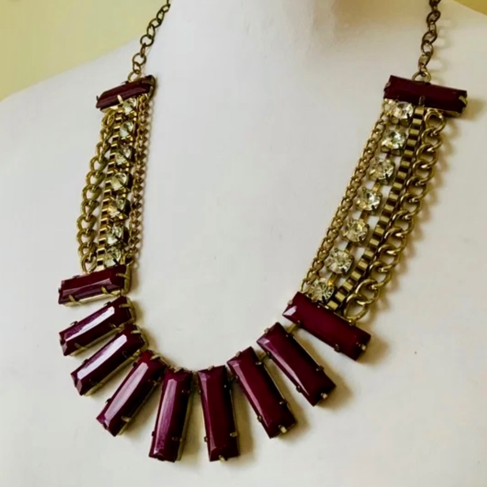 Vintage statement burgundy and gold tone necklace /choker